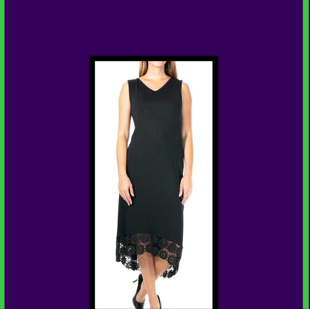 NINA LEONARD SLEEVELESS V-NECK HIGH/LOW DRESS